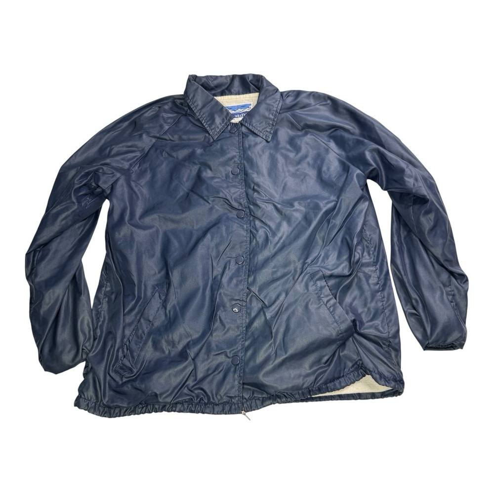Vintage Windy Weather Coach Jacket Navy Blue Snap Front Lined USA Made